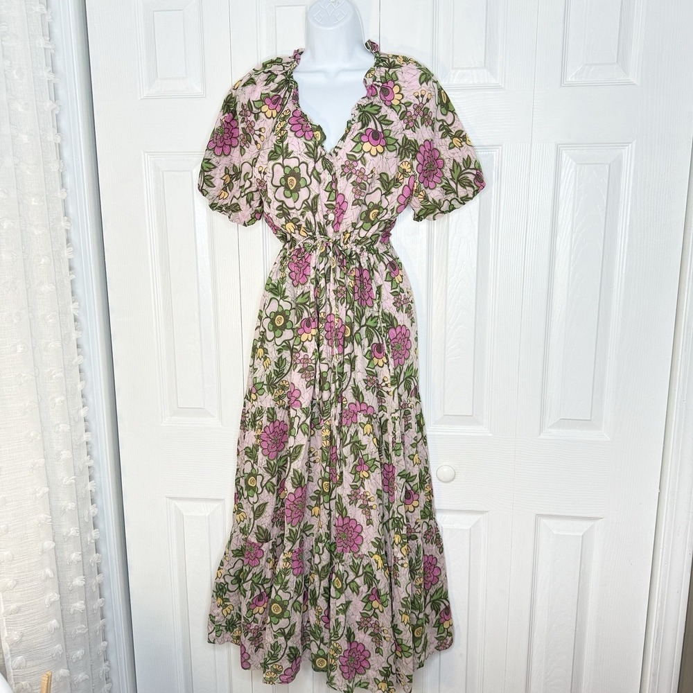 Banjanan Poppy Dress Freyja Flower Lilac Sachet M Pink Cotton Floral Maxi Boho
